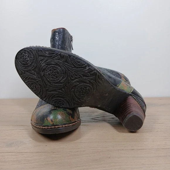 Spring Step L'Artiste Waterlily Boots Women 9 Multicolor Leather Block Heel - Picture 8 of 12
